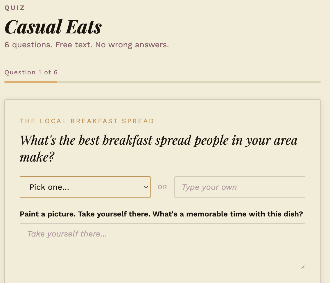 Casual Eats quiz asking about the best local breakfast spread
