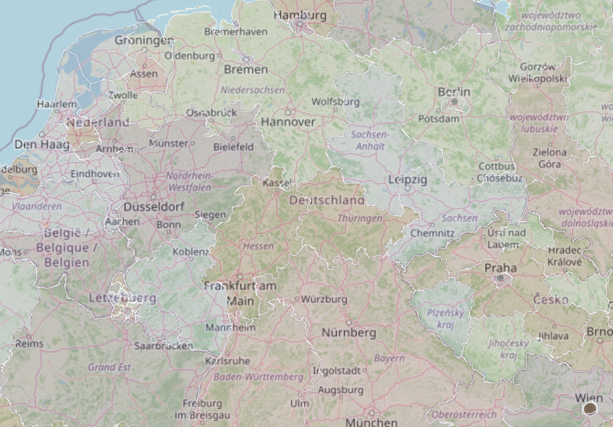 Map detail of Germany and Central Europe