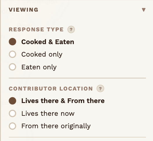 Viewing filters for response type and contributor location